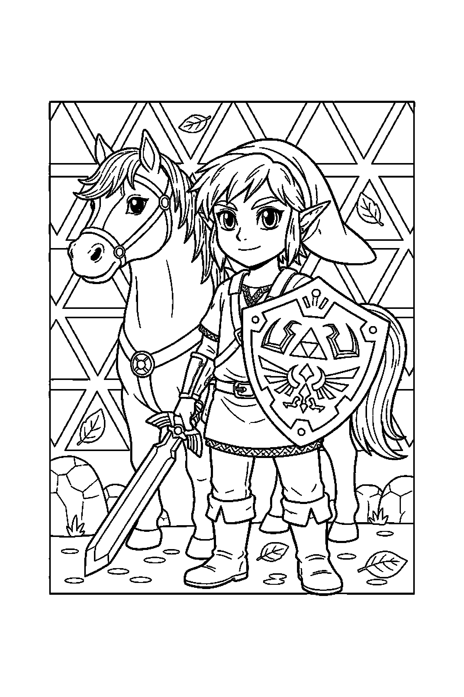Coloriage Zelda gratuit à imprimer : Link avec un petit sourire timide