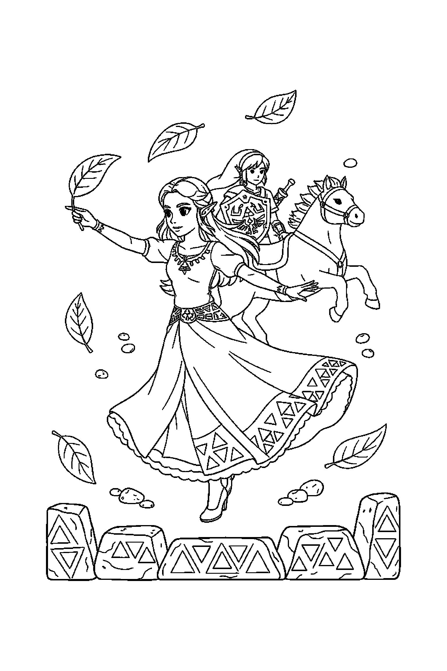 Coloriage Zelda gratuit à imprimer : Zelda qui danse sans décor compliqué