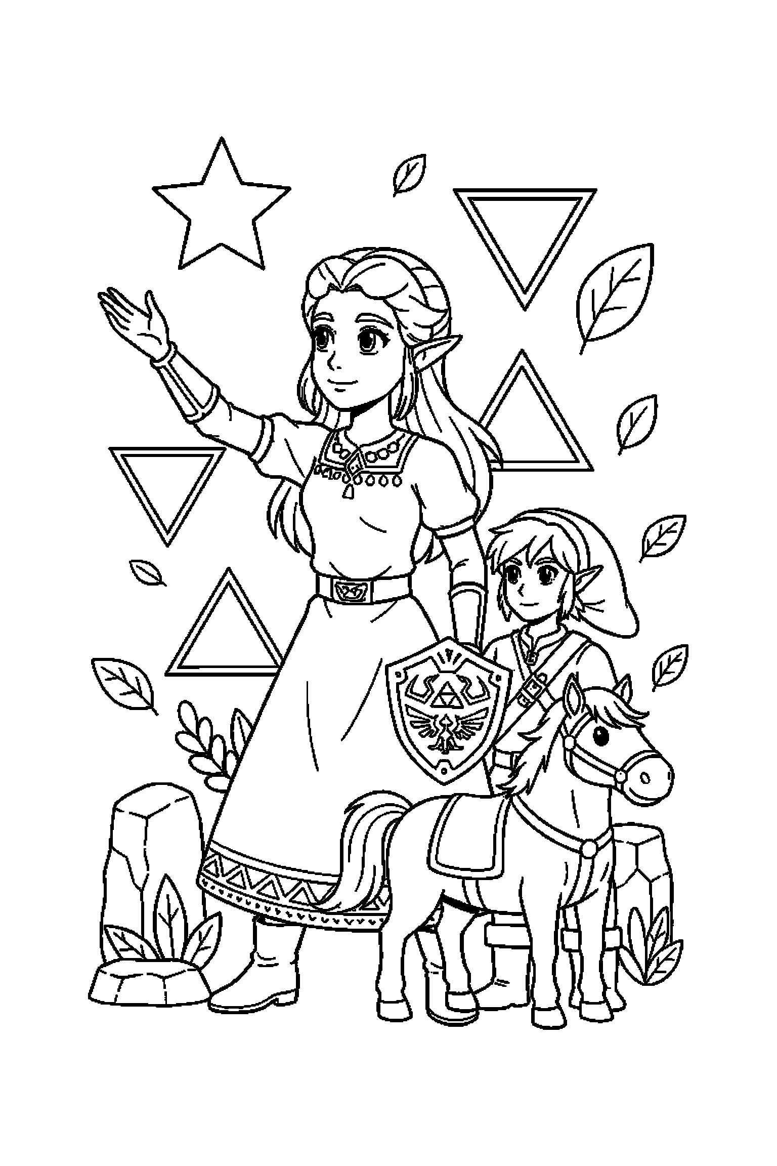 Coloriage Zelda gratuit à imprimer : Zelda qui regarde une étoile