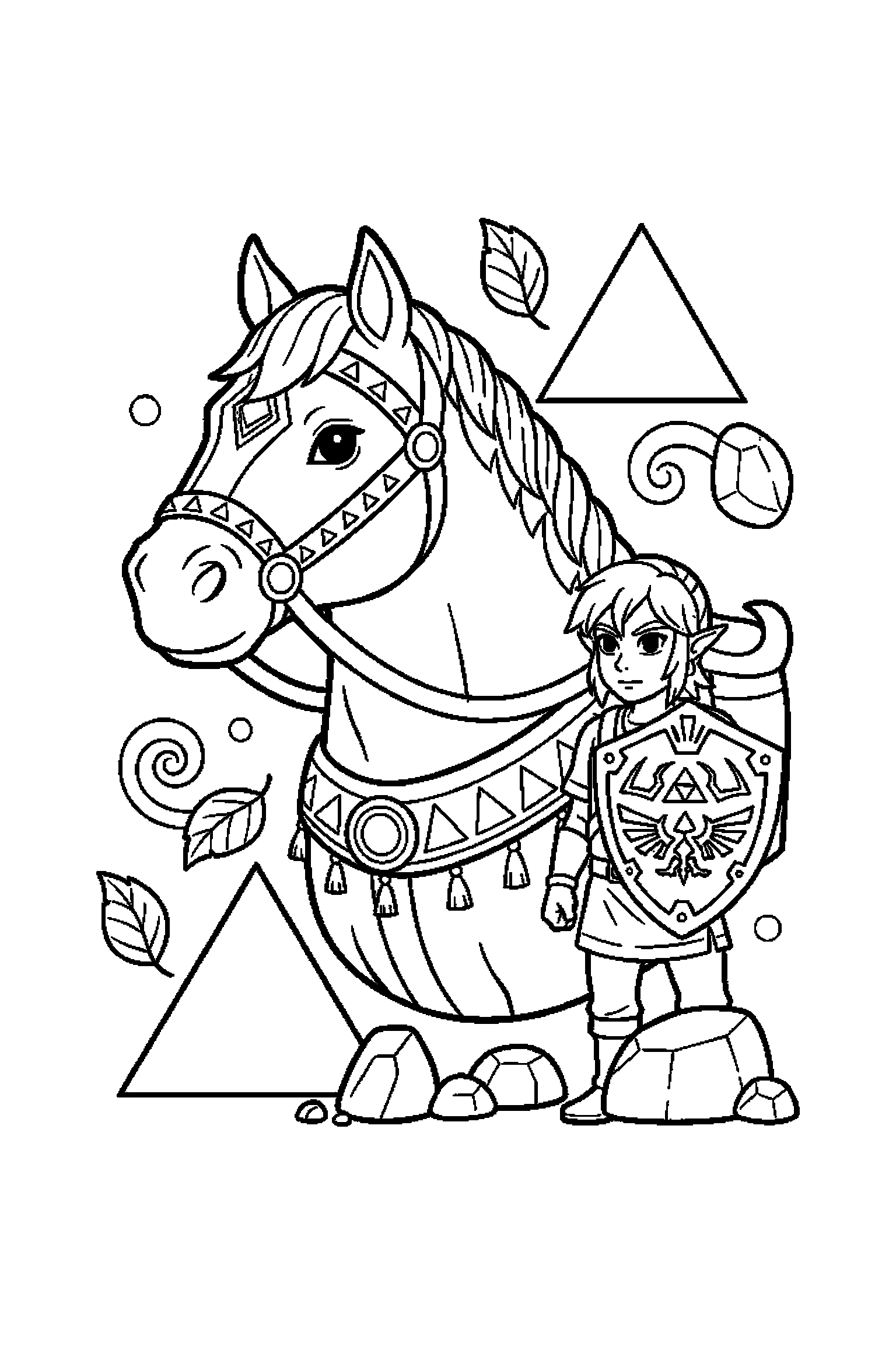 Coloriage Zelda gratuit à imprimer : un cheval d'aventure en portrait facile à colorier