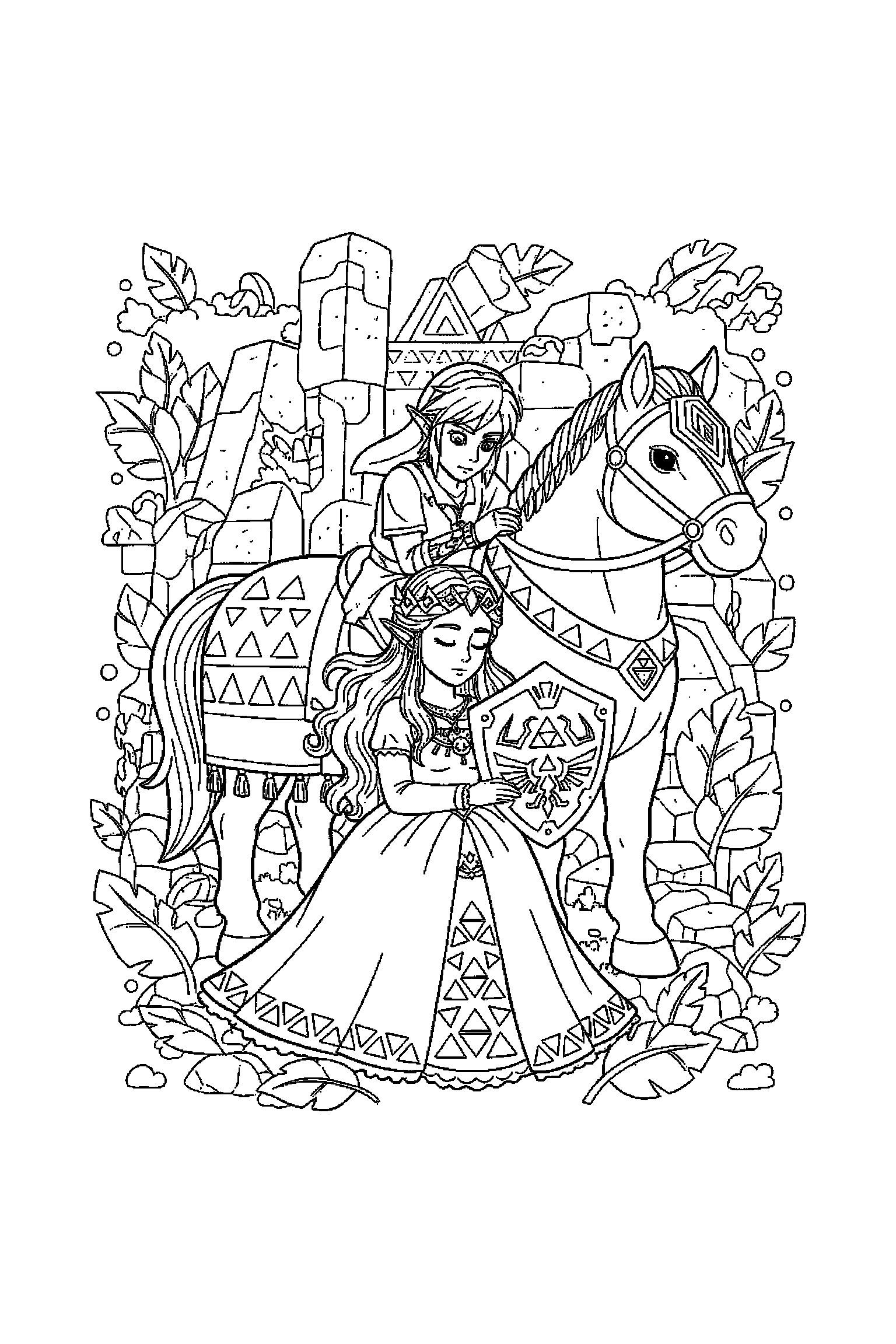 Coloriage Zelda gratuit à imprimer : une princesse d'Hyrule qui dort paisiblement