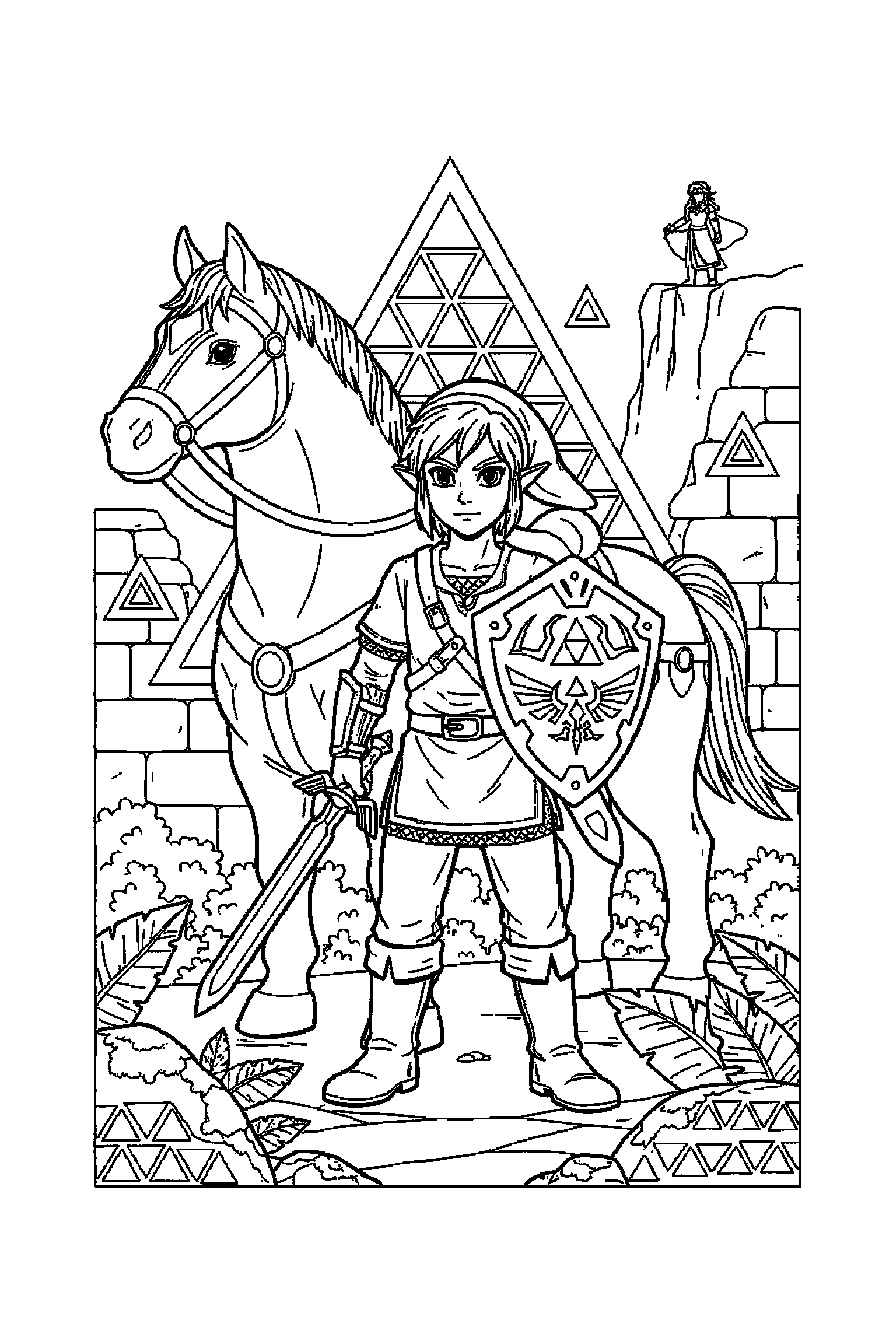 Coloriage Zelda gratuit à imprimer : Link debout avec une posture simple et lisible