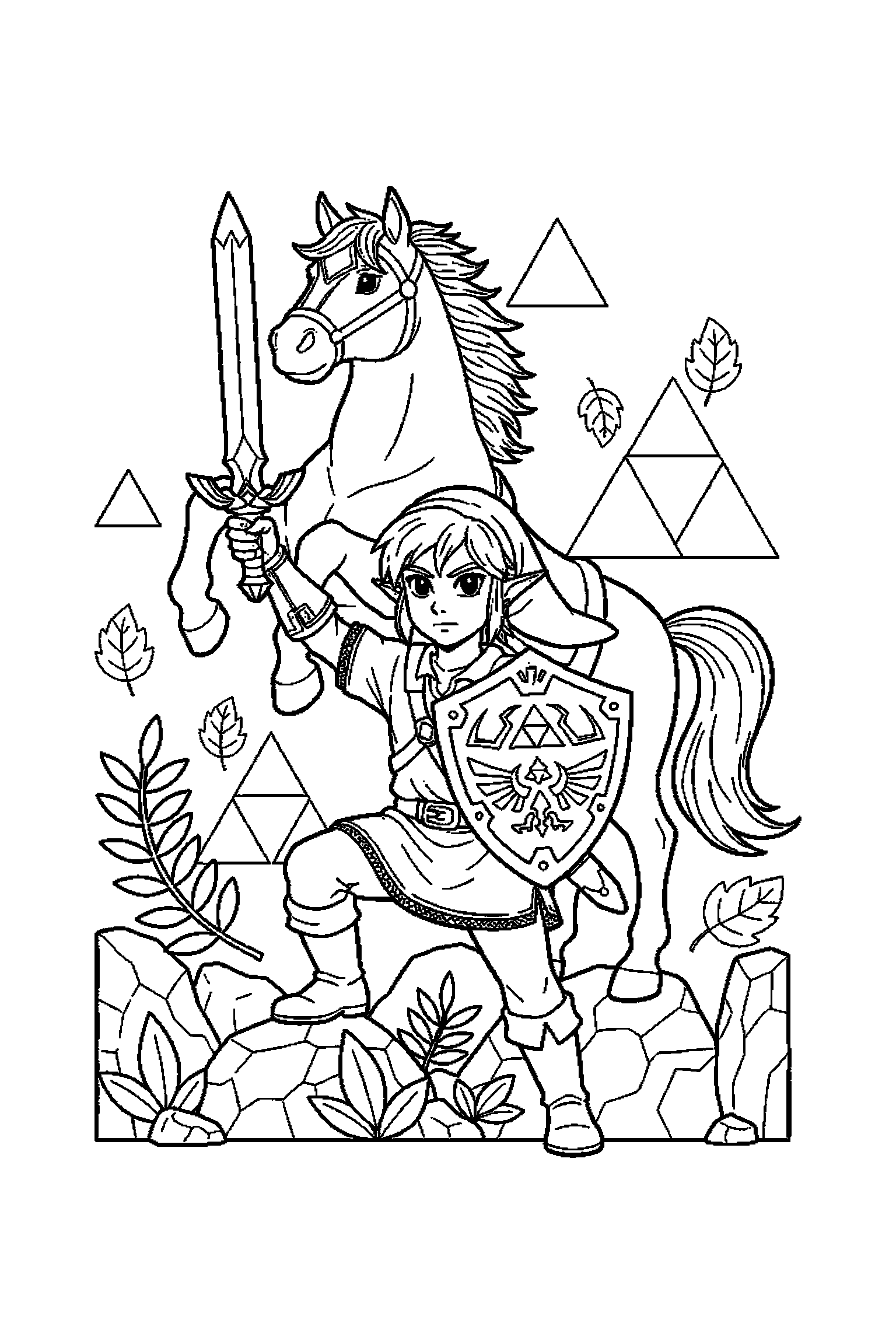 Coloriage Zelda gratuit à imprimer : Link dans une pose héroïque facile