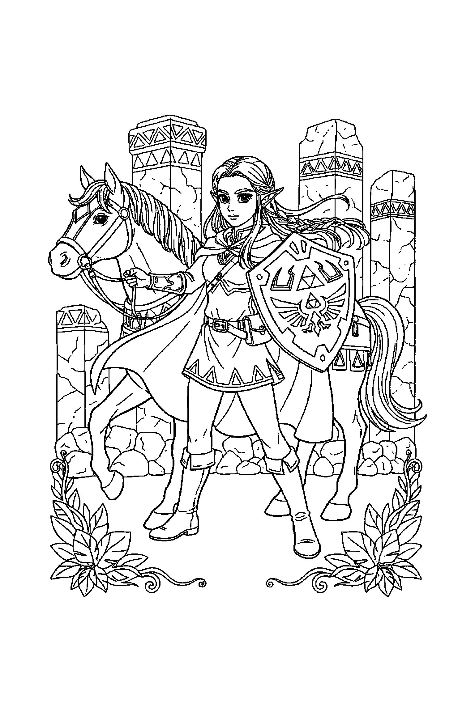 Coloriage Zelda gratuit à imprimer : une princesse d'Hyrule prêt pour une aventure