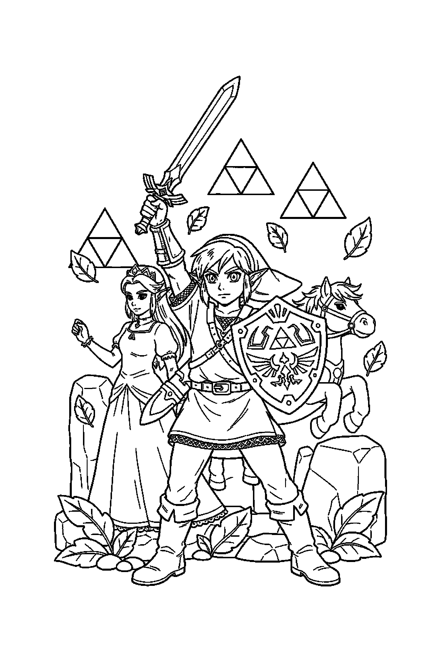 Coloriage Zelda gratuit à imprimer : Link qui lève le bras dans une pose anatomique claire
