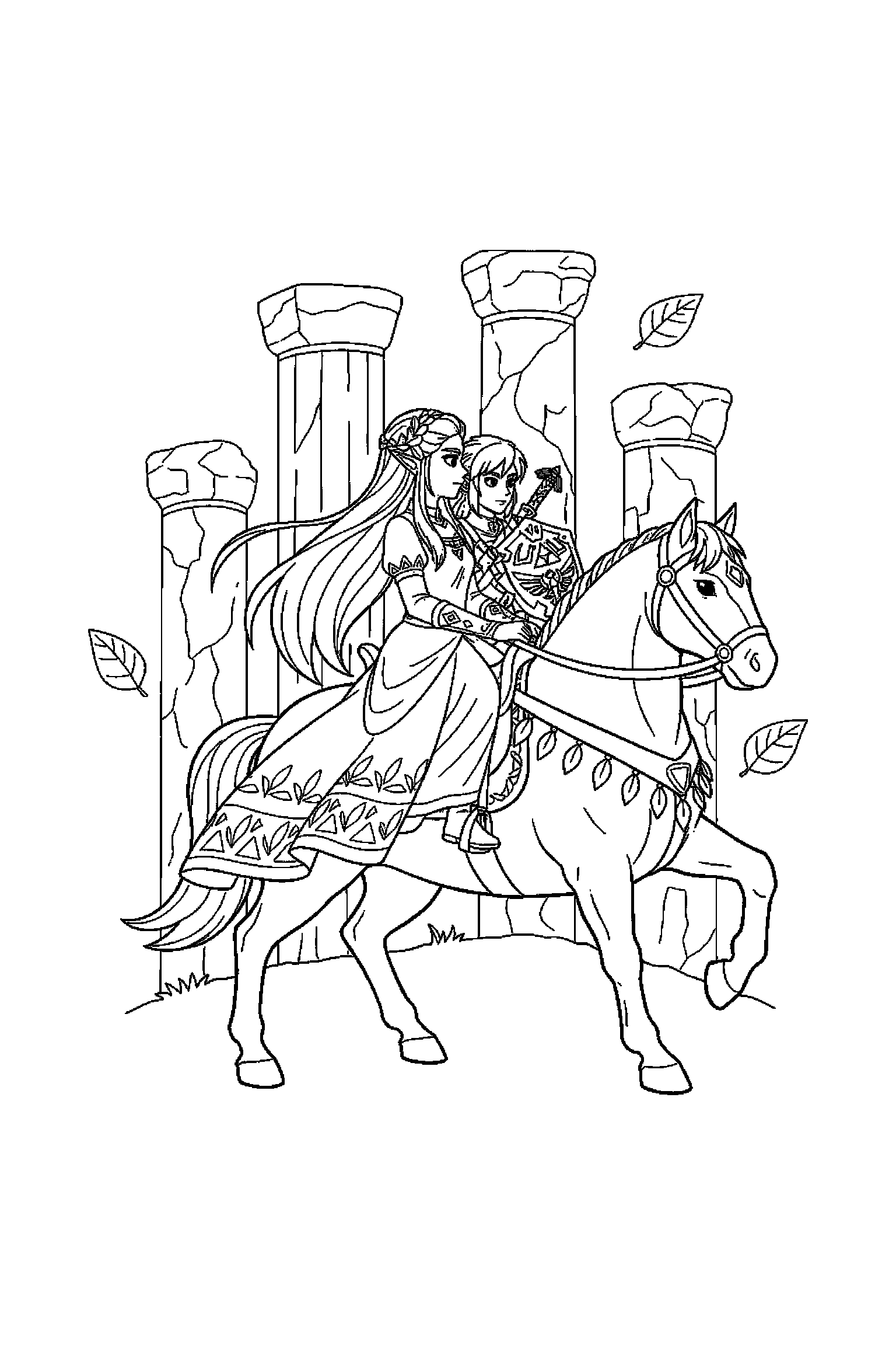 Coloriage Zelda gratuit à imprimer : une princesse d'Hyrule dans une pose de profil simple