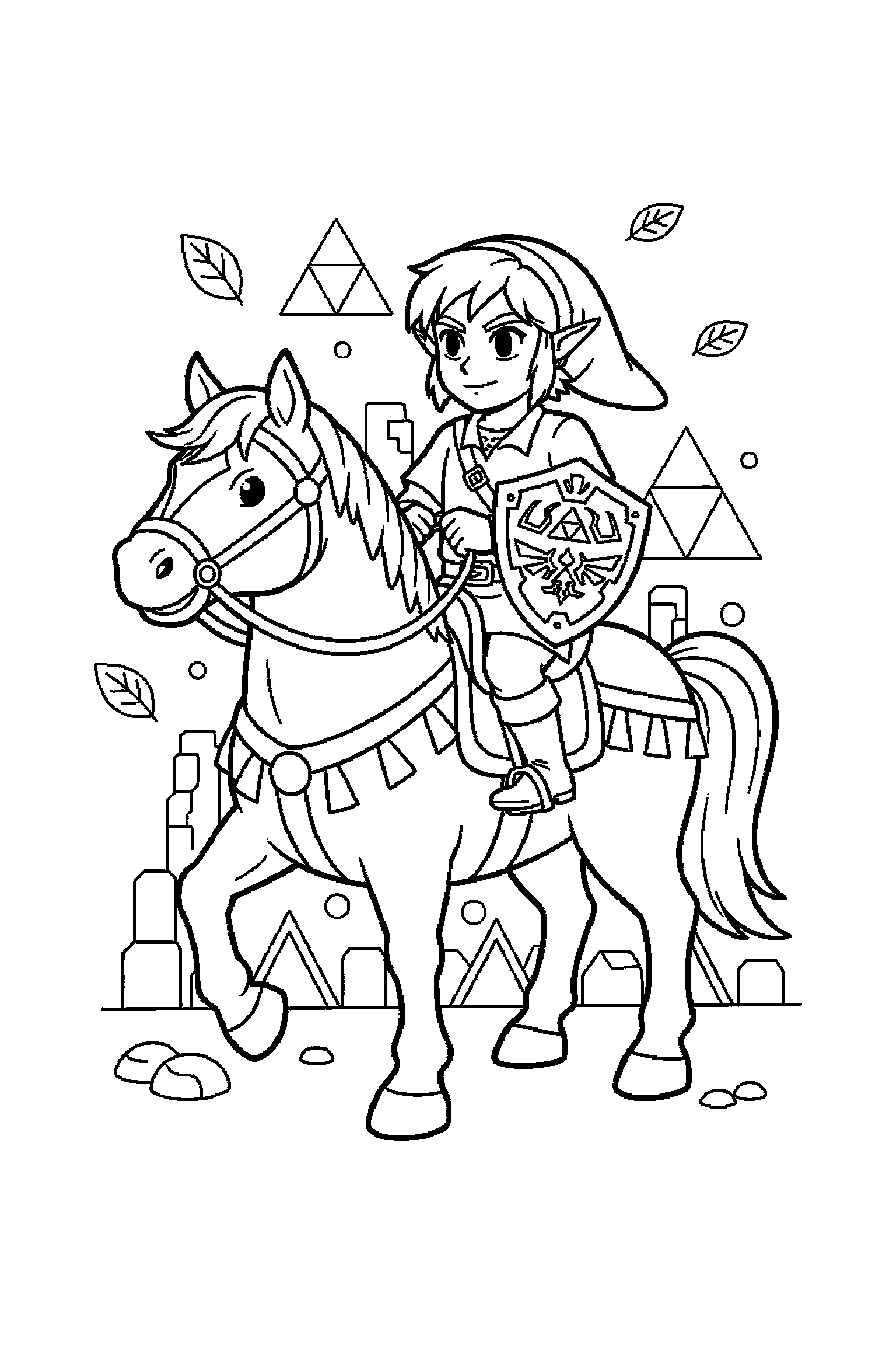 Coloriage Zelda gratuit à imprimer : Link avec un accessoire facile à colorier