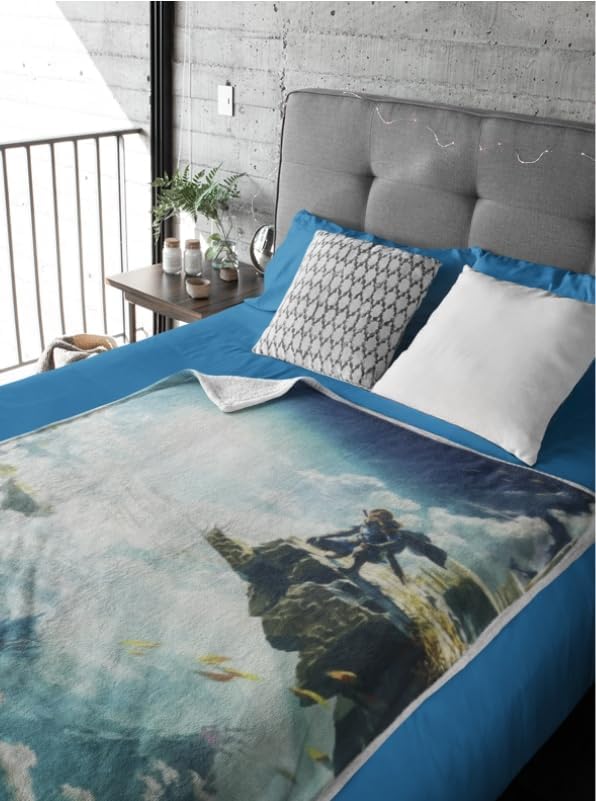 Plaid Zelda Sky TOTK vert en sherpa et polaire 100 x 150 – Image 2