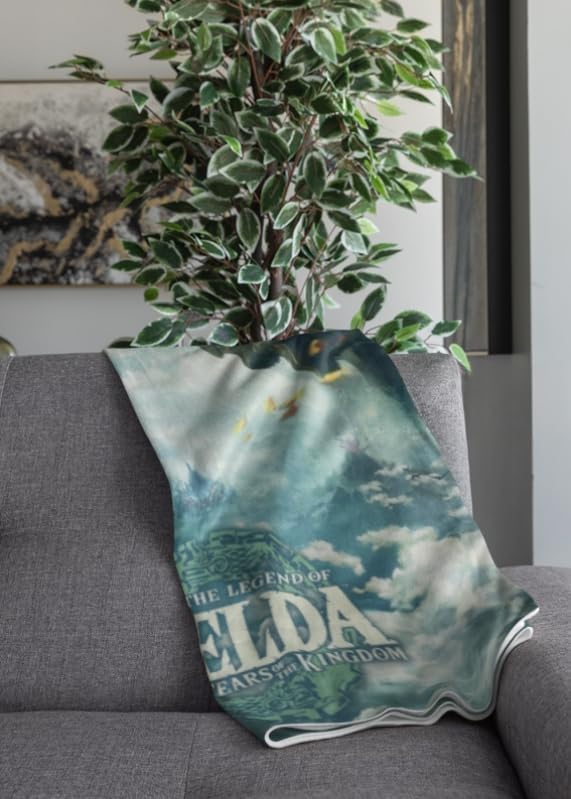 Plaid Zelda Sky TOTK vert en sherpa et polaire 100 x 150 – Image 3