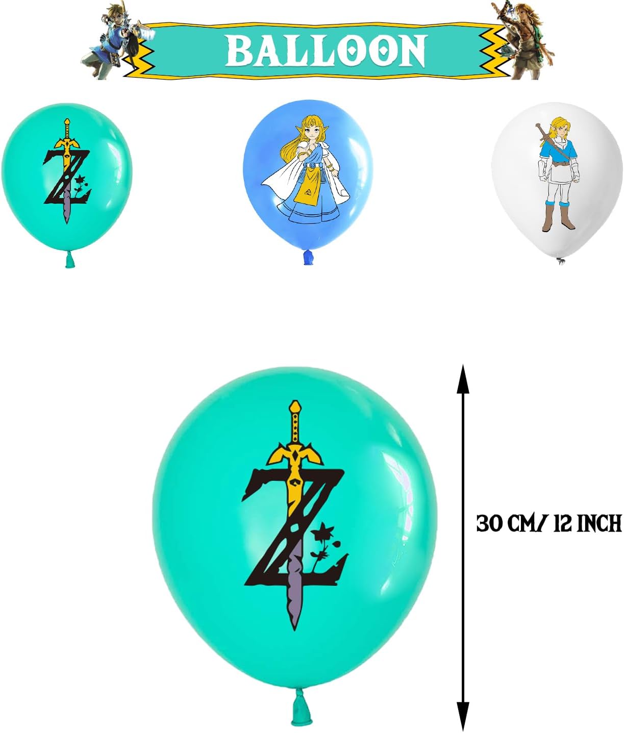 Set de ballons d'anniversaire Légende de Zelda bleu, bleu clair et blanc – Image 5