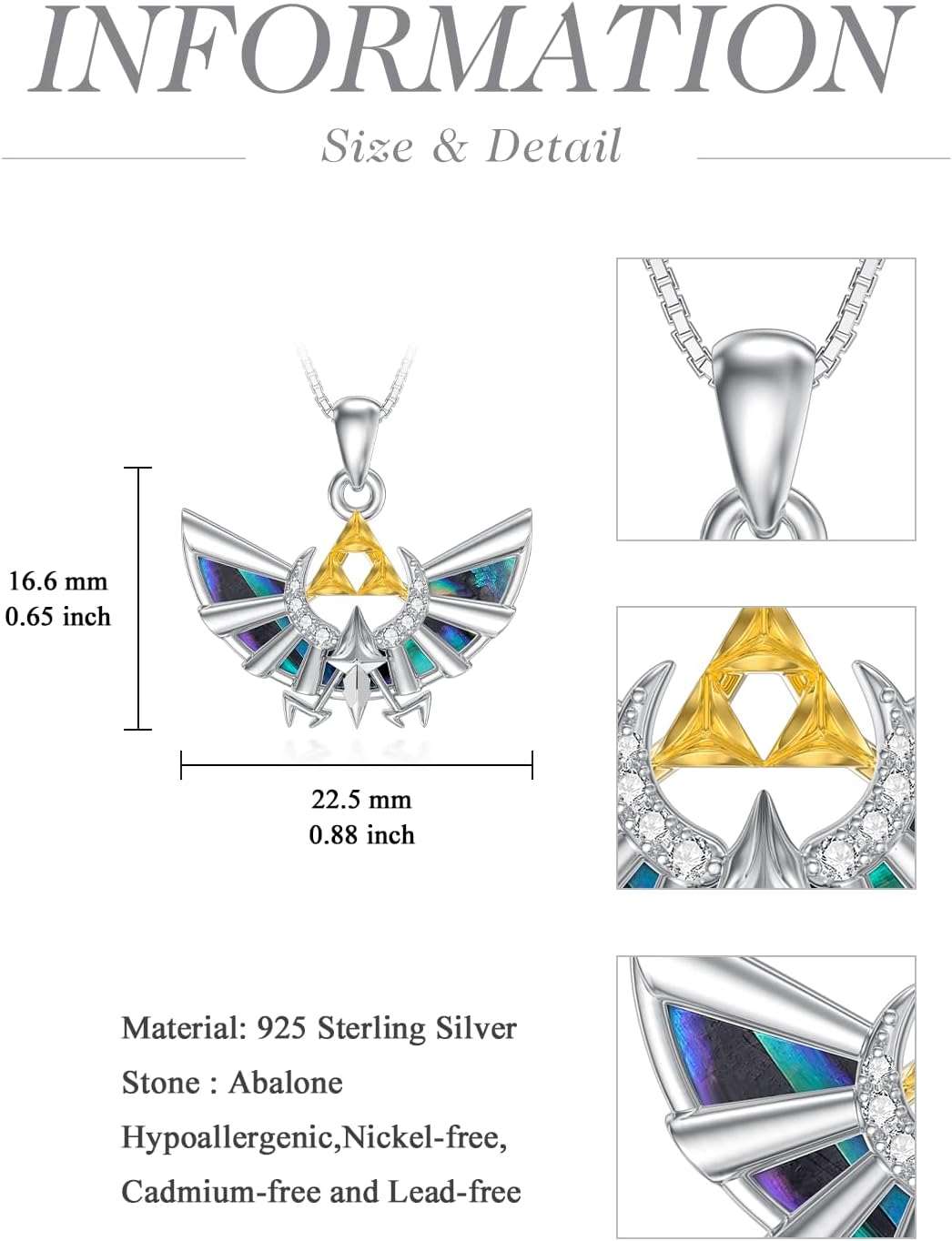 Collier Zelda en argent sterling avec pendentif coquille d’ormeau Triforce Hylian – Image 4