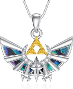 Collier Zelda en argent sterling avec pendentif coquille d’ormeau Triforce Hylian