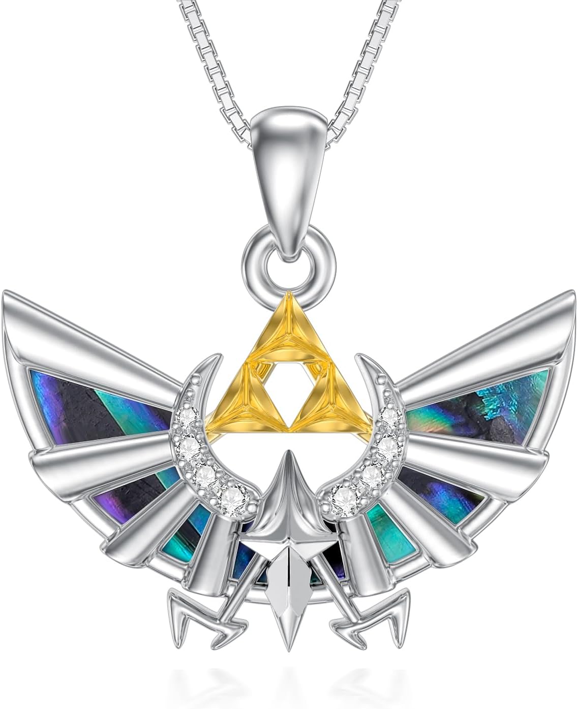 Collier Zelda en argent sterling avec pendentif coquille d’ormeau Triforce Hylian