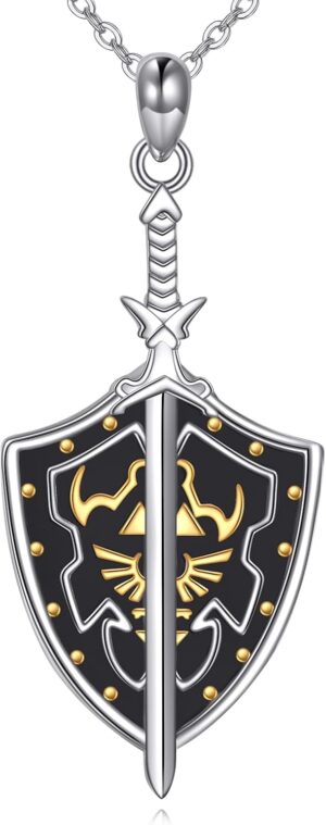 Collier Zelda Triforce en argent sterling 925, onyx noir
