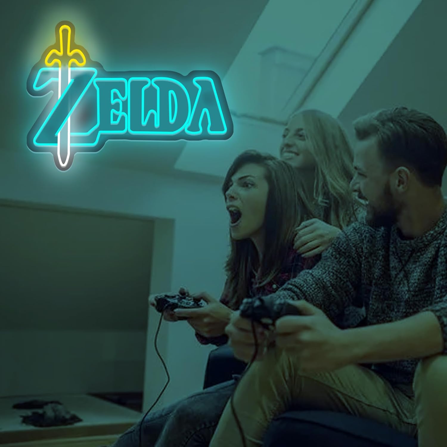Lampe néon LED Zelda logo Game Elements USB 5 V jaune et bleu glacier – Image 3