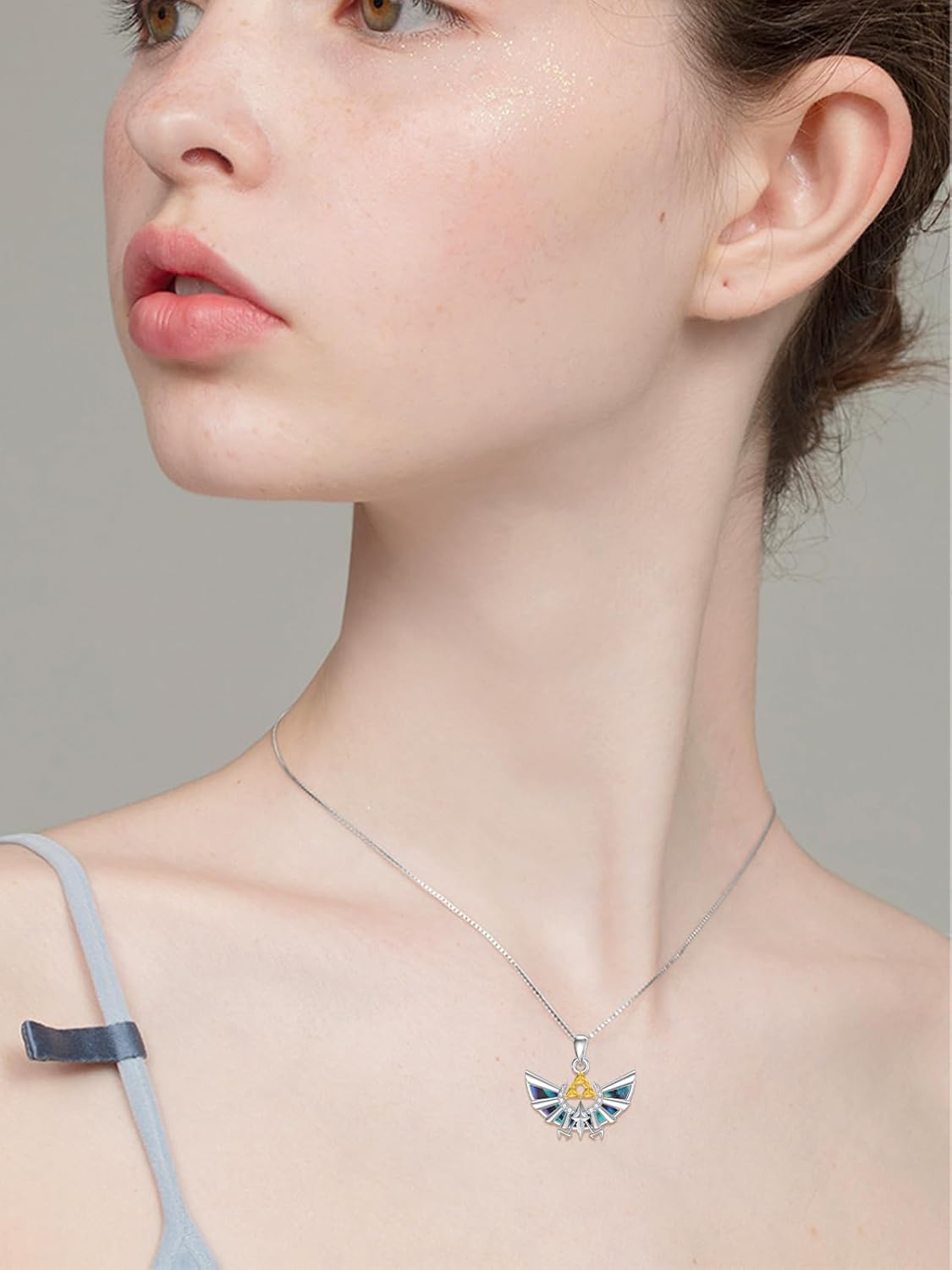 Collier Zelda en argent sterling avec pendentif coquille d’ormeau Triforce Hylian – Image 3