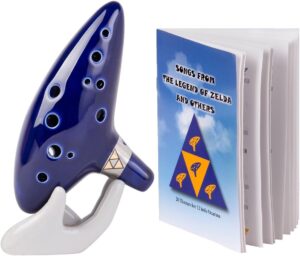 Ocarina Zelda bleu en do alto à 12 trous avec livret et support