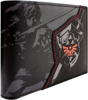 Portefeuille Zelda noir bi-fold avec porte-ID et cartes, Master Sword & Hylian Shield de Link