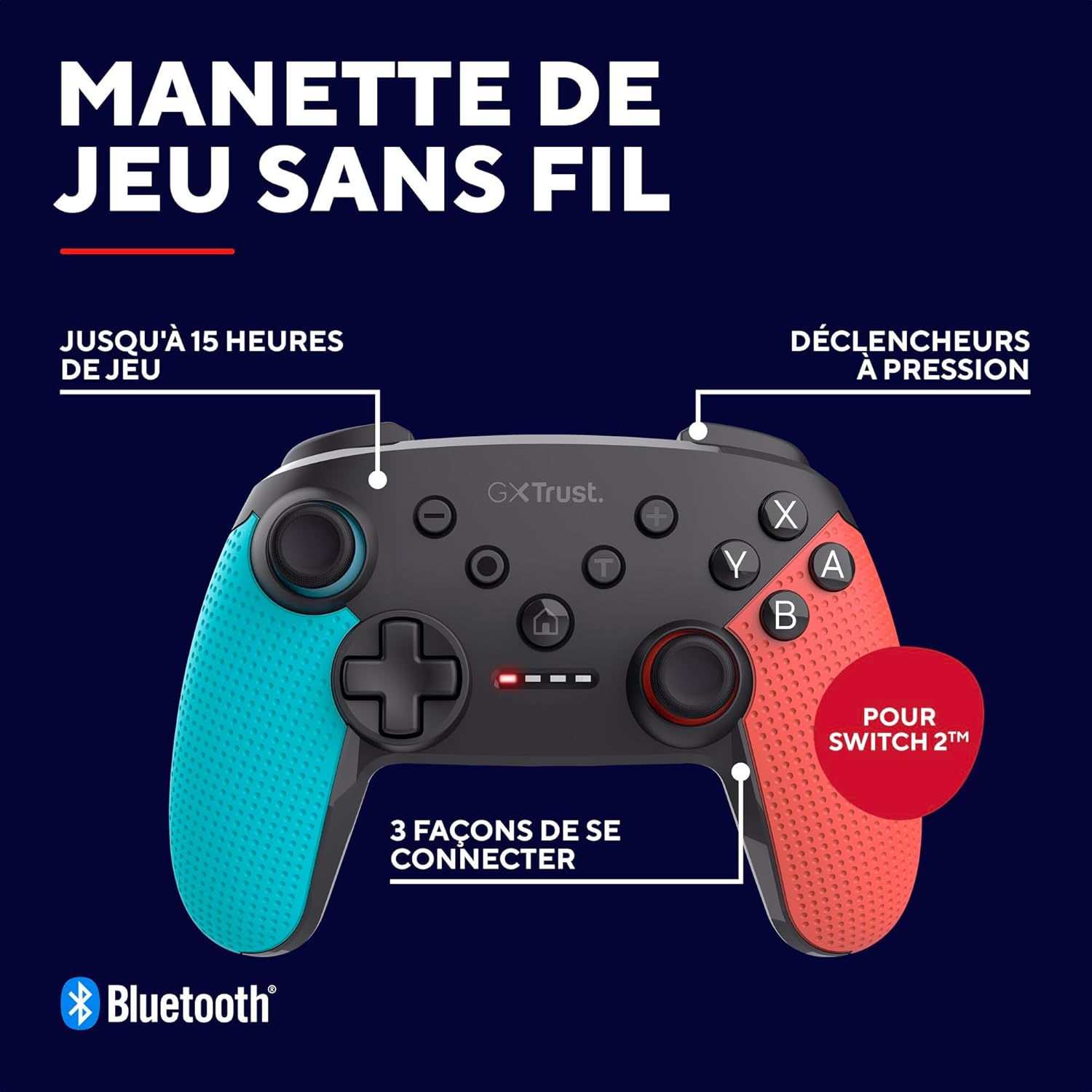 Manette Trust Muta GXT 1246 sans fil Bluetooth pour Nintendo Switch Bleu/Rouge – Image 2