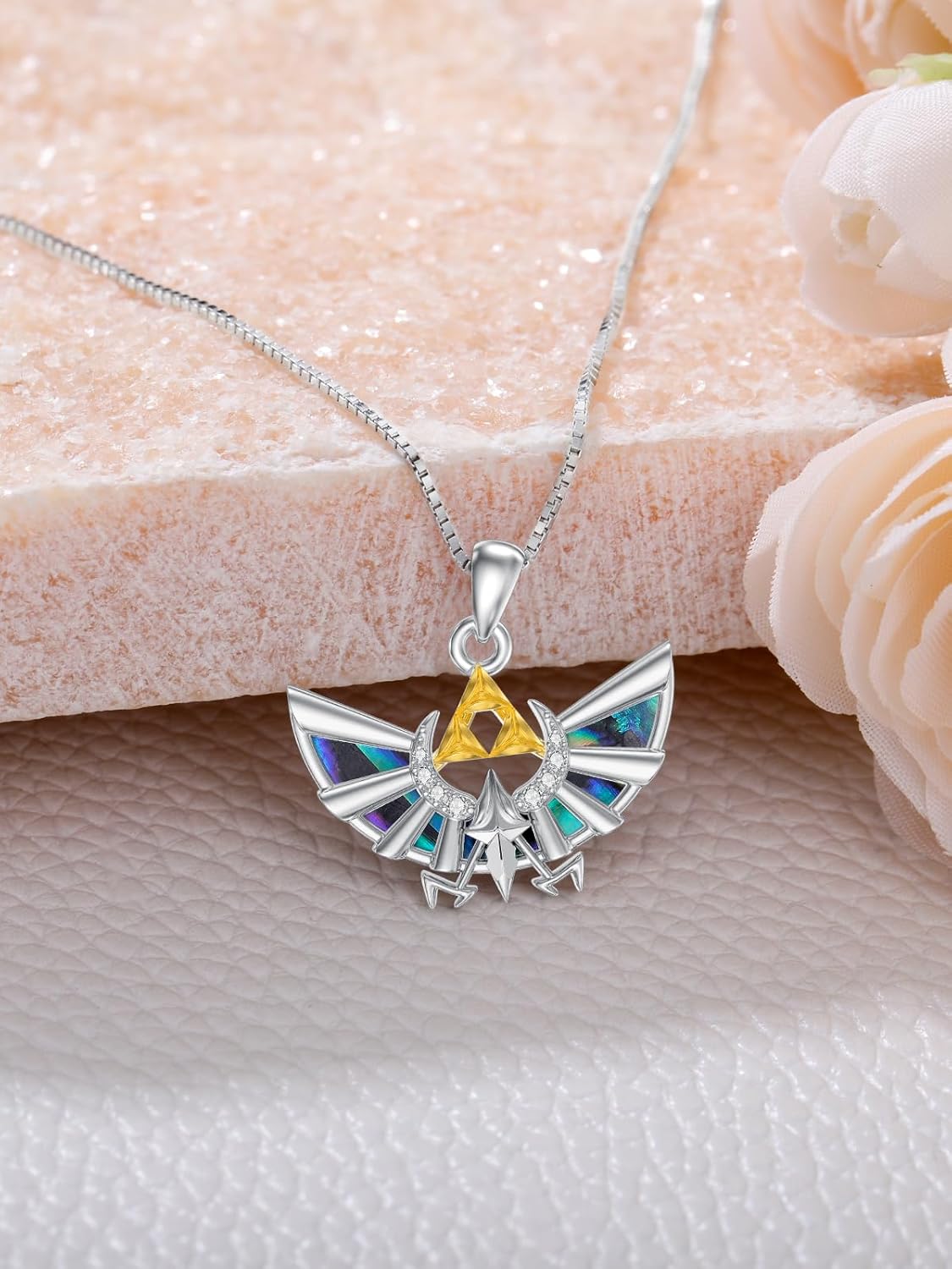 Collier Zelda en argent sterling avec pendentif coquille d’ormeau Triforce Hylian – Image 5