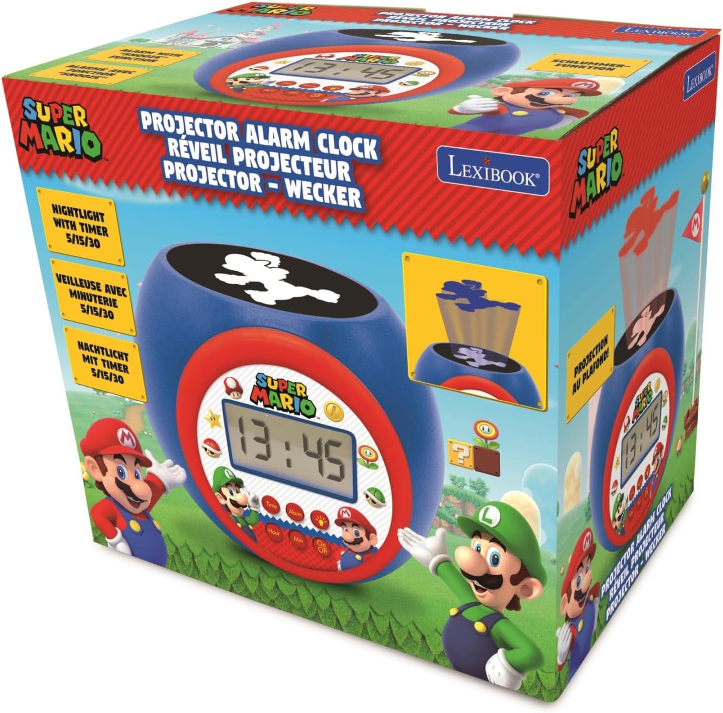 Réveil-projecteur Nintendo Super Mario avec écran LCD, veilleuse et snooze – Image 4