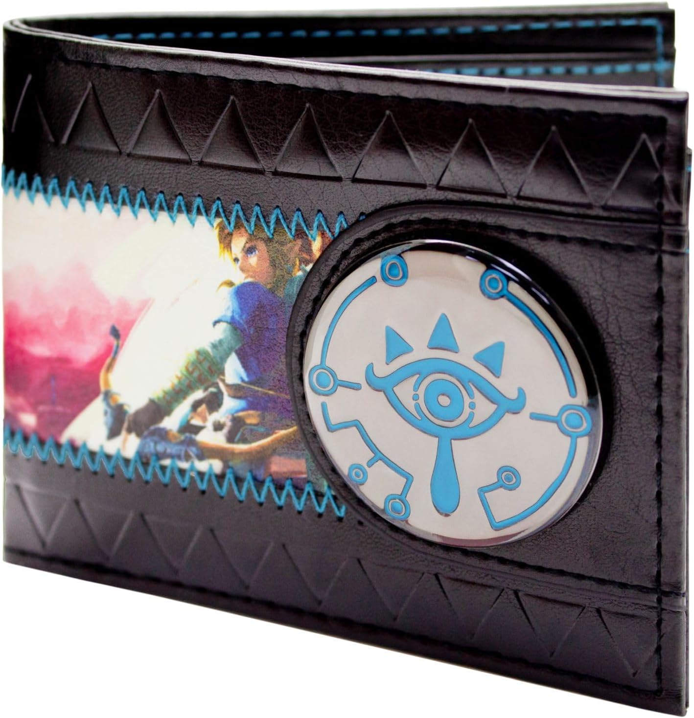 Portefeuille bi-fold noir Zelda Breath of the Wild à emblème Œil de Sheikah bleu – Image 2
