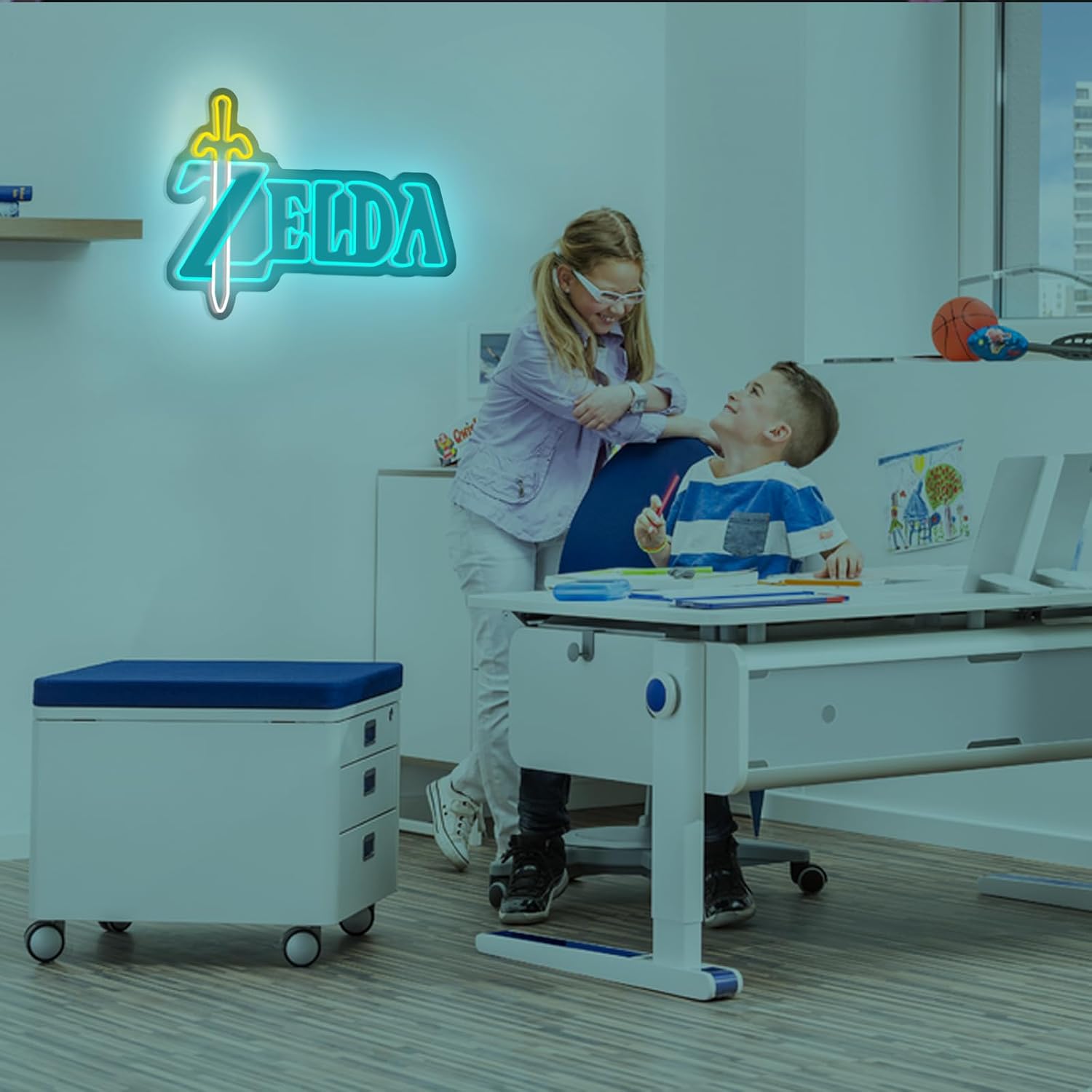 Lampe néon LED Zelda logo Game Elements USB 5 V jaune et bleu glacier – Image 4
