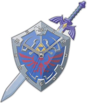 Horloge murale Disney Zelda bouclier et épée bleus et argentés 3037