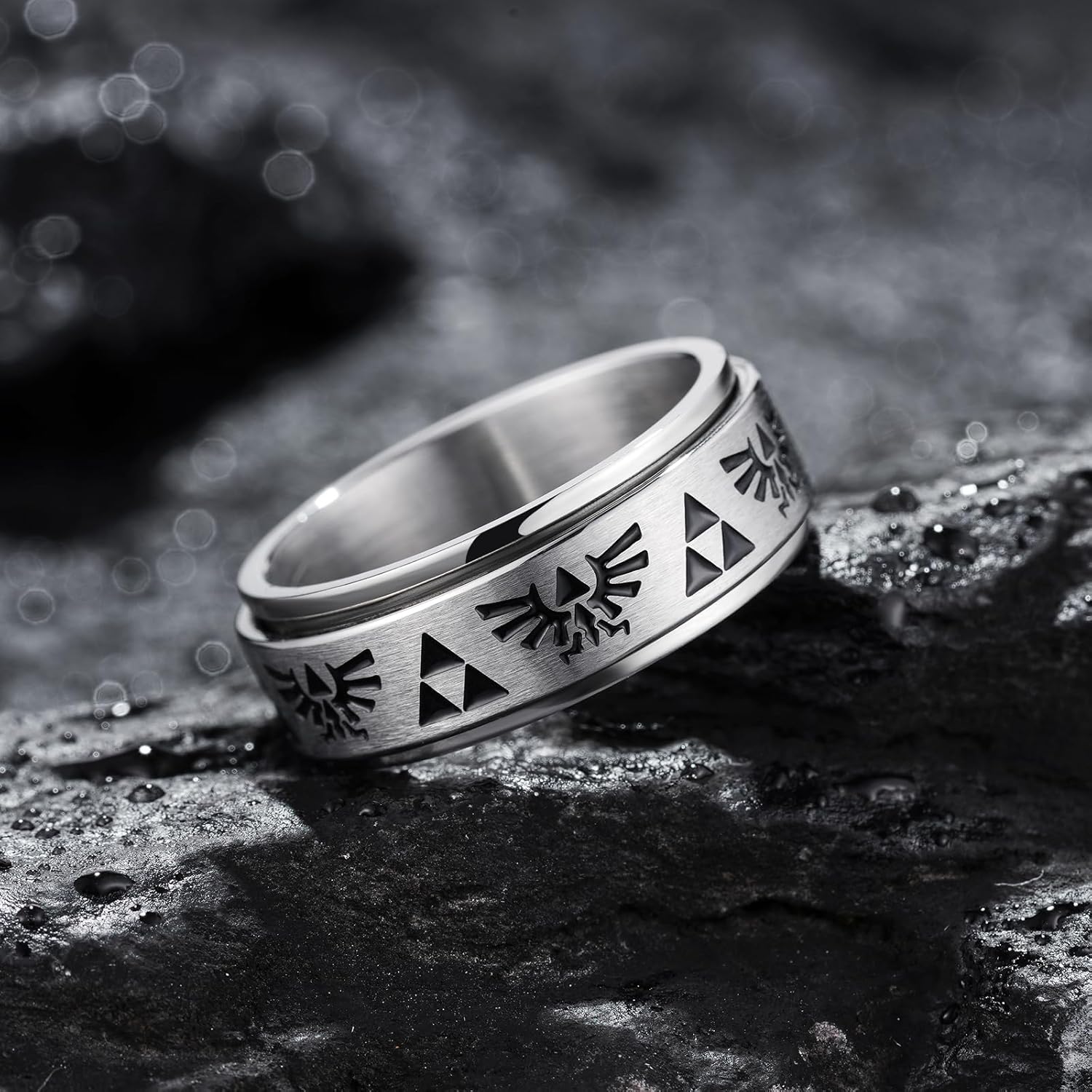 Bague Zelda pour homme en acier inoxydable, rotative double 8 mm – Image 3
