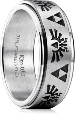 Bague Zelda pour homme en acier inoxydable, rotative double 8 mm