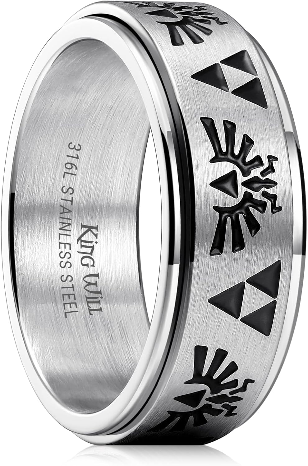 Bague Zelda pour homme en acier inoxydable, rotative double 8 mm