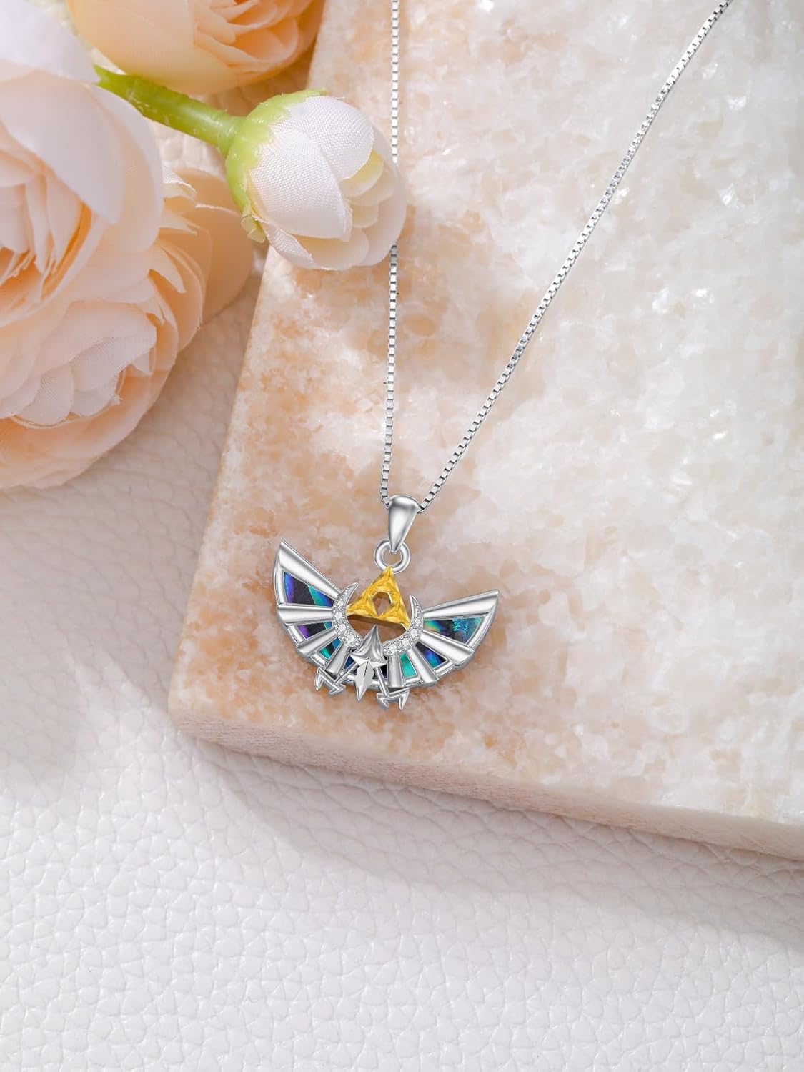 Collier Zelda en argent sterling avec pendentif coquille d’ormeau Triforce Hylian – Image 6