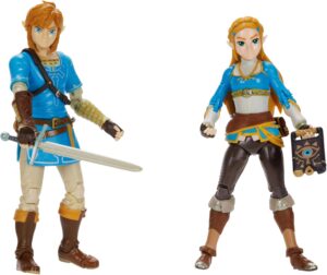 Pack Zelda Breath of the Wild : 2 figurines Link et Zelda 11 cm avec 20 points d'articulation