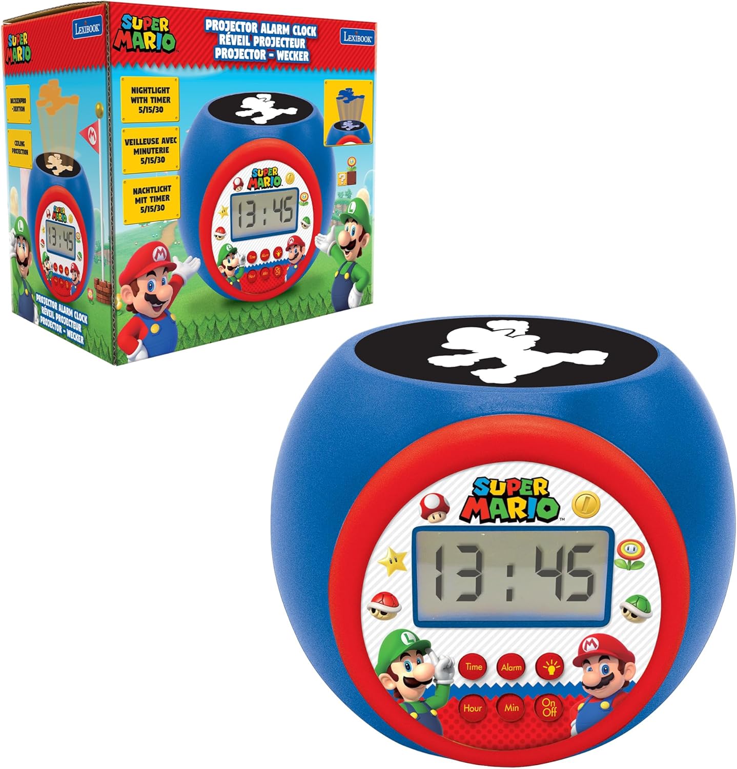 Réveil-projecteur Nintendo Super Mario avec écran LCD, veilleuse et snooze – Image 8