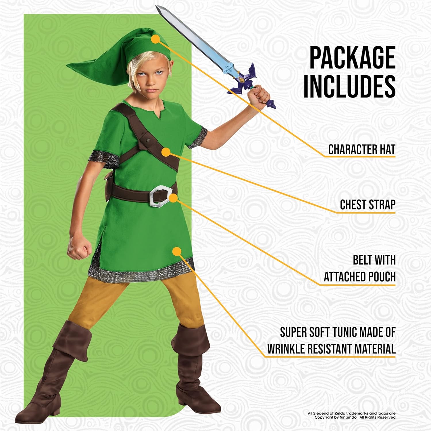 Costume classique Link Zelda pour enfant, taille XL – Image 3