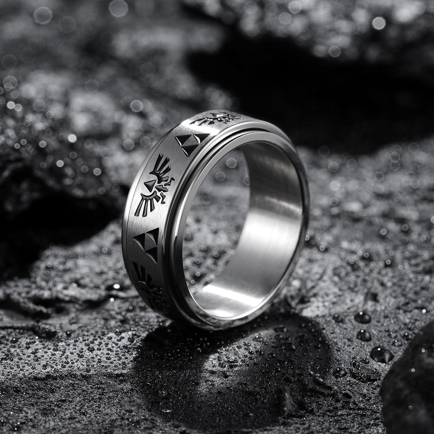 Bague Zelda pour homme en acier inoxydable, rotative double 8 mm – Image 2