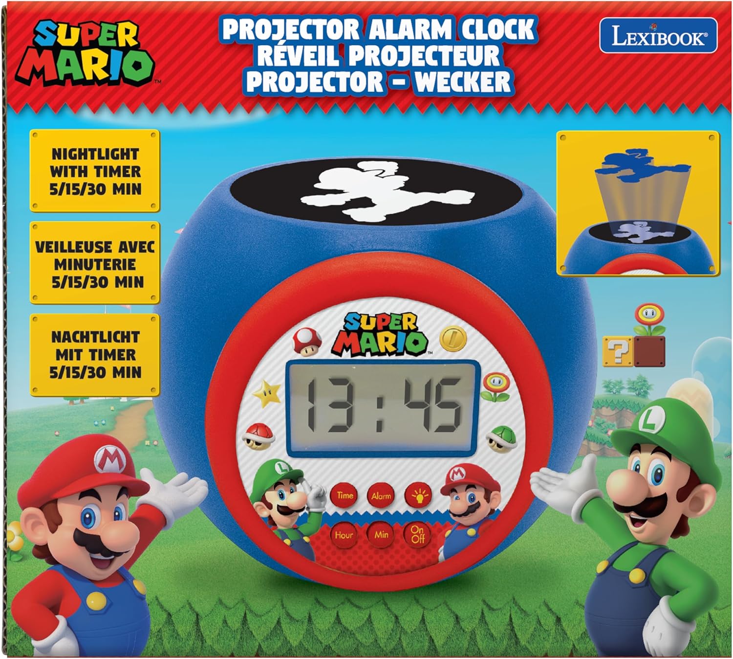 Réveil-projecteur Nintendo Super Mario avec écran LCD, veilleuse et snooze – Image 7