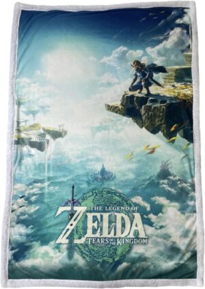 Plaid Zelda Sky TOTK vert en sherpa et polaire 100 x 150
