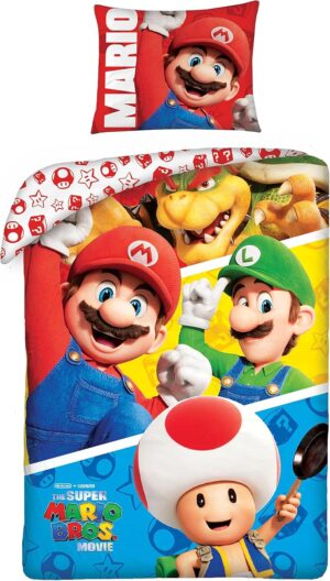 Parure Nintendo Super Mario Bros réversible en coton 100 % pour lit simple