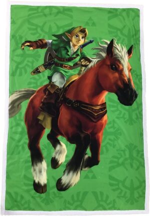 Plaid sherpa Zelda Link Epona 100x150 cm, polaire douce et chaude