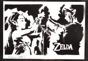 Poster Zelda et Link graffiti fait main sur papier d’aquarelle
