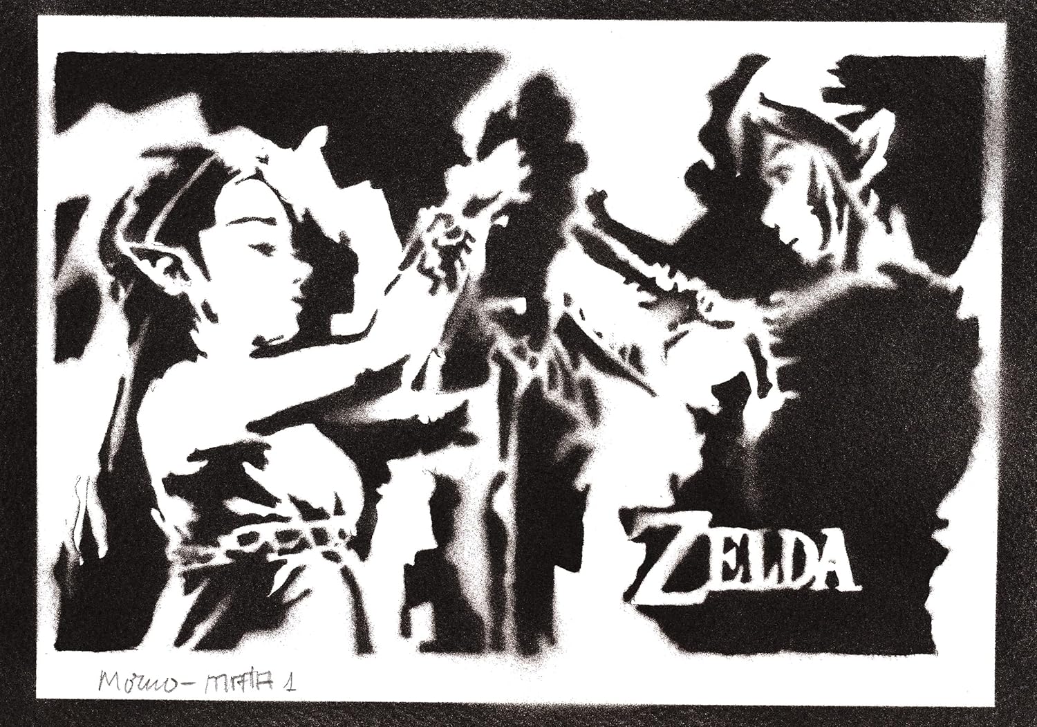 Poster Zelda et Link graffiti fait main sur papier d’aquarelle