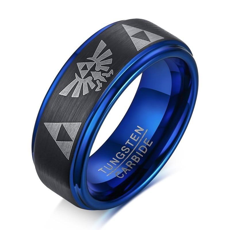 Bague Zelda Triforce bleue en tungstene