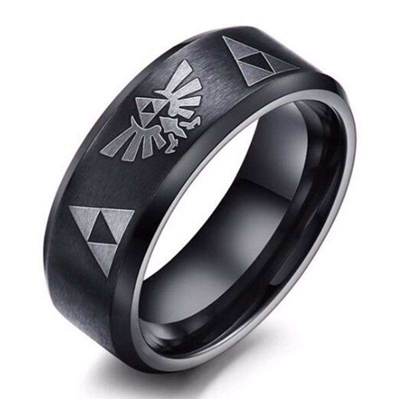 Bague Zelda Triforce noire en acier