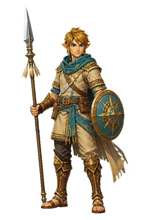 Tenue de guerrier fantasy avec lance et bouclier