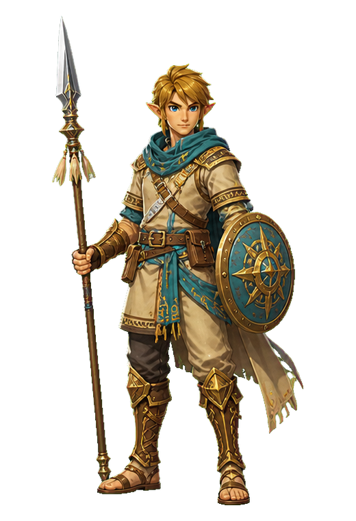 Tenue de guerrier fantasy avec lance et bouclier