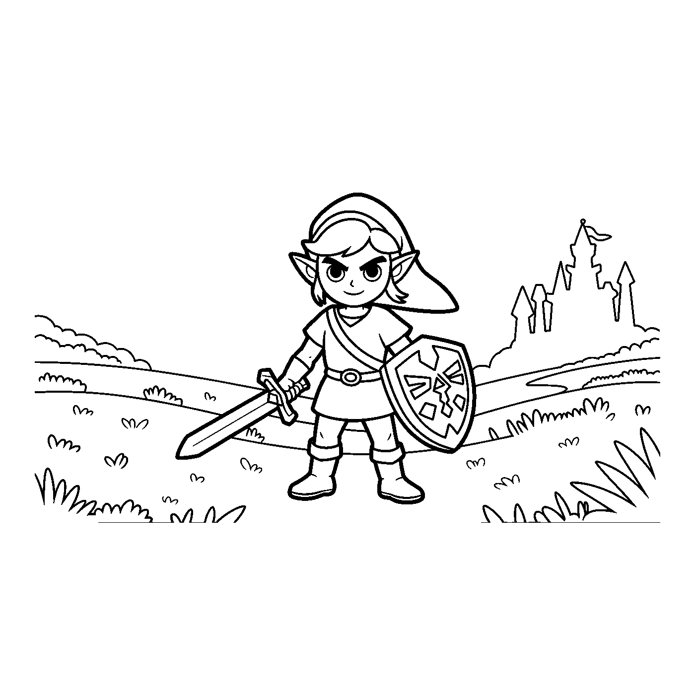 Coloriage Zelda gratuit à imprimer : Link avec son bouclier